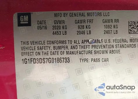 2016 Chevrolet Camaro 2Lt из США, поврежденный, VIN 1G1FD3DS7G0186733